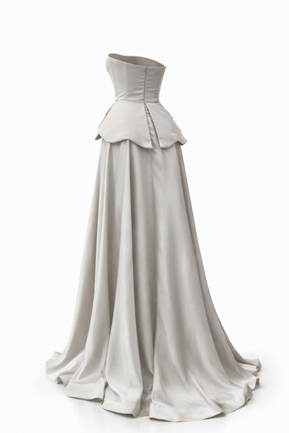 Stone Embellished Strapless Satin Evening Dress